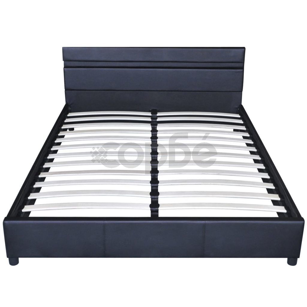 Рамка за легло с LED, черна, изкуствена кожа, 140x200 cм