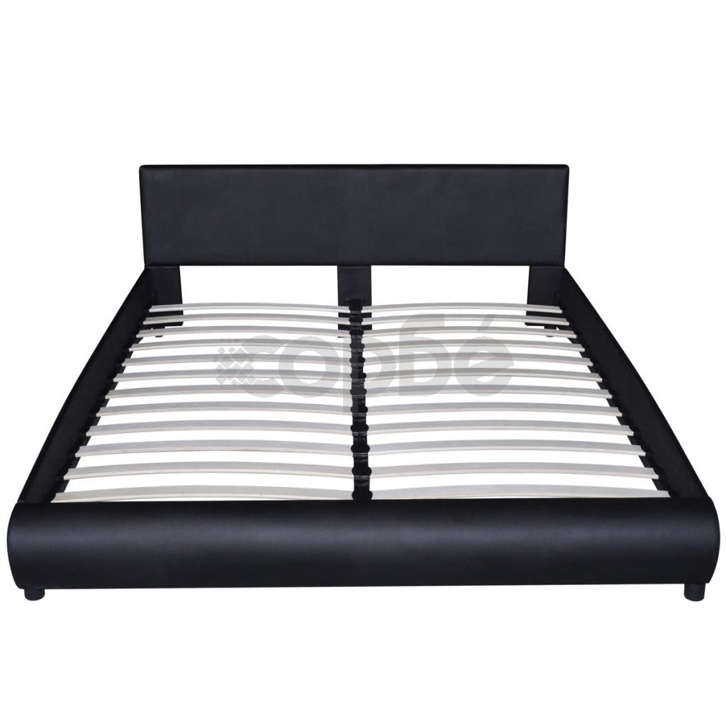 Рамка за легло с LED, черна, изкуствена кожа, 160x200 cм