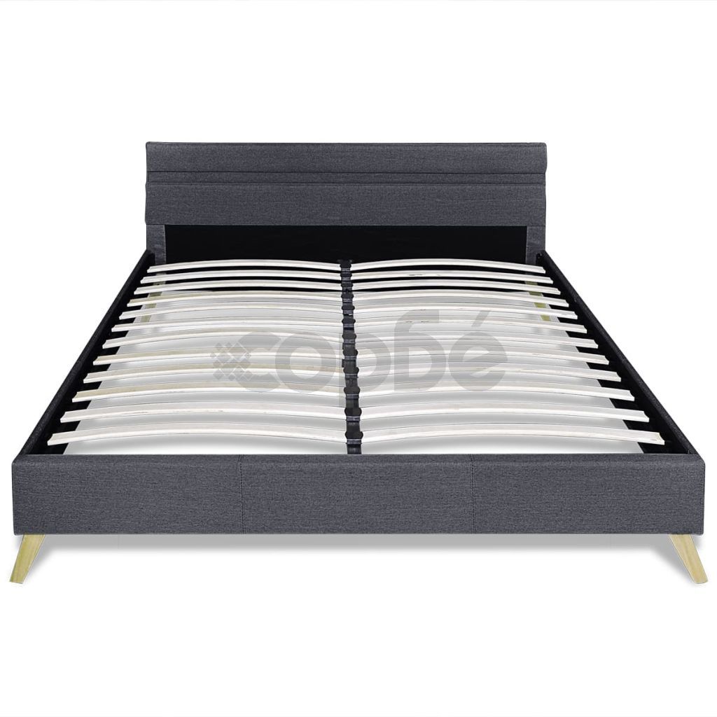 Рамка за легло с LED, тъмносива, плат, 160x200 см