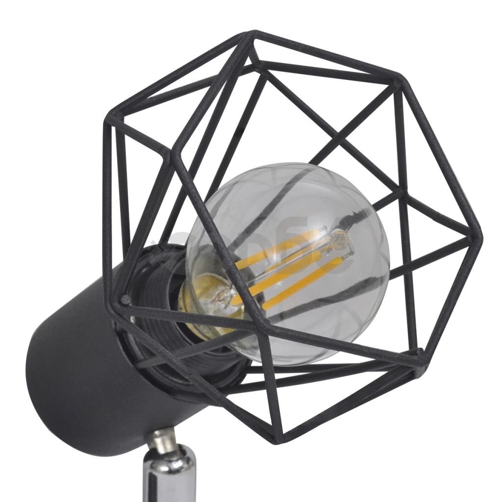 Черна лампа с 2 LED крушки с нажежаема жичка и геометрична рамка 