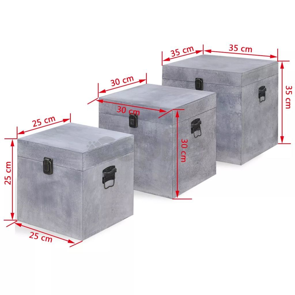 Квадратни MDF кутии за съхранение, 3 бр, бетонно сиво 