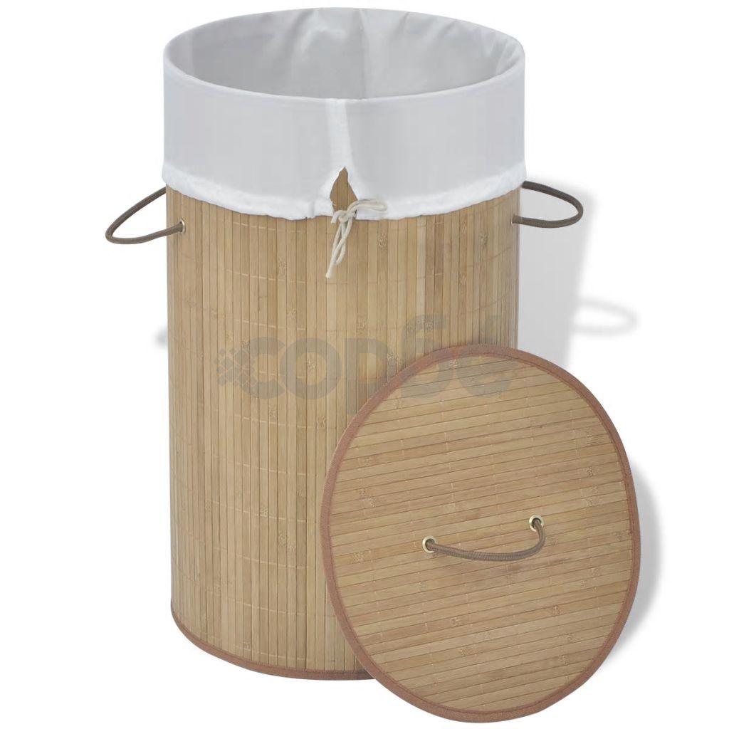 Бамбуков кош за пране, кръгъл, натурален цвят