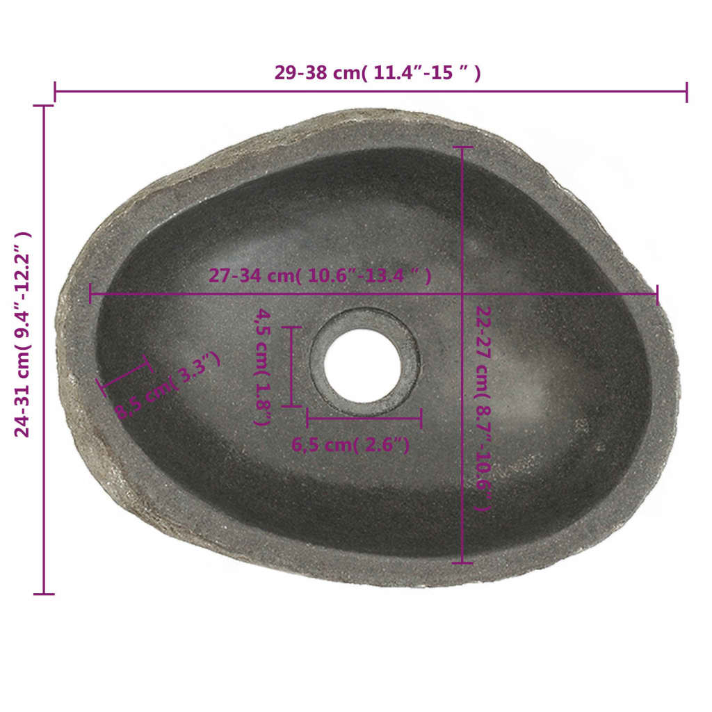Мивка от речен камък, овална, 29-38 см  