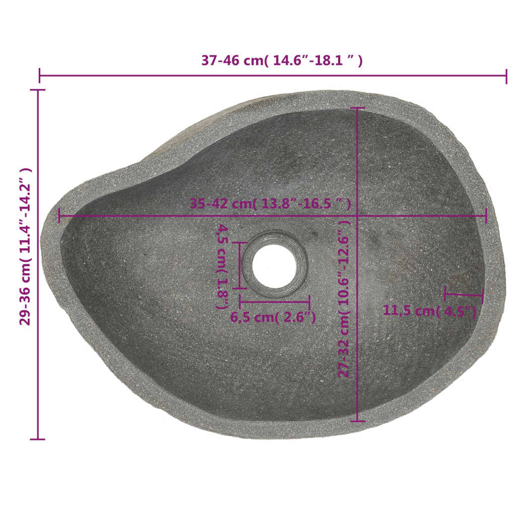 Мивка от речен камък, овална, 37-46 см 