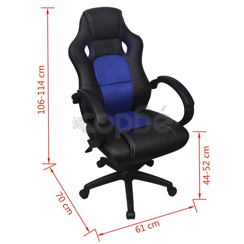 Офис стол с дизайнерска седалка, син, изкуствена кожа