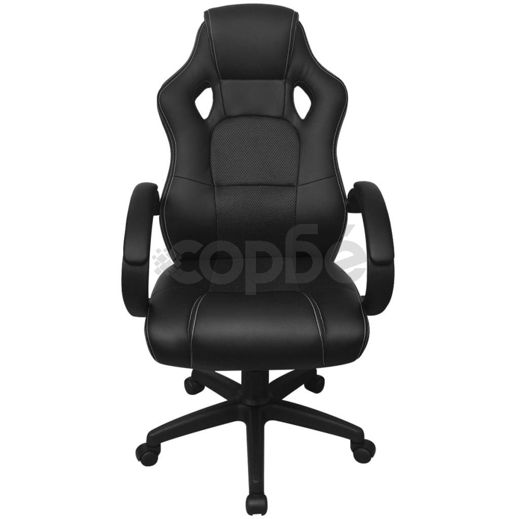 Офис стол с дизайнерска седалка, черен, изкуствена кожа