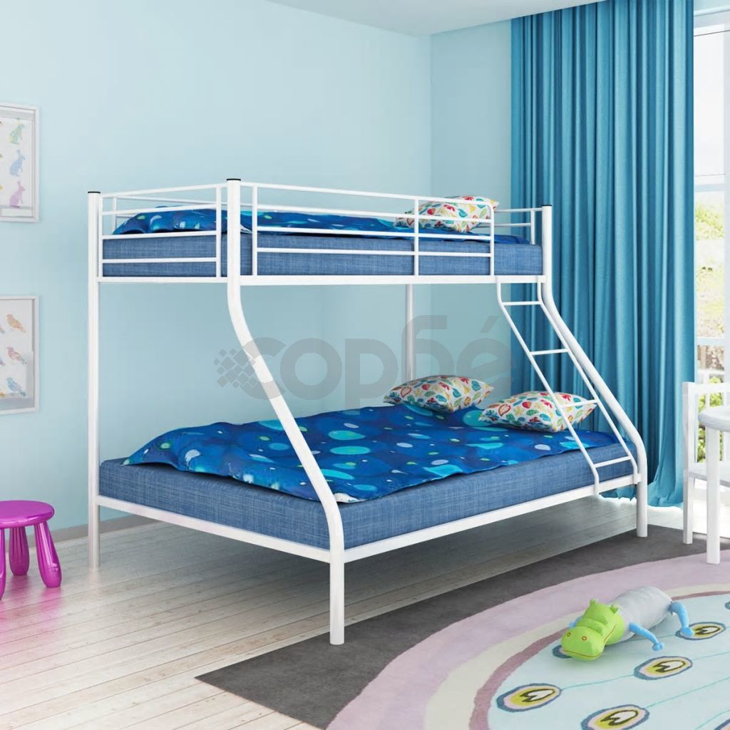 Детска двуетажна рамка за легло, бяла, метал, 140x200/90x200 см