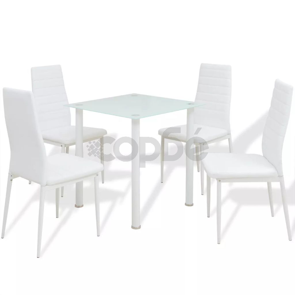 Трапезен комплект от 5 части, маса и 4 стола, бял