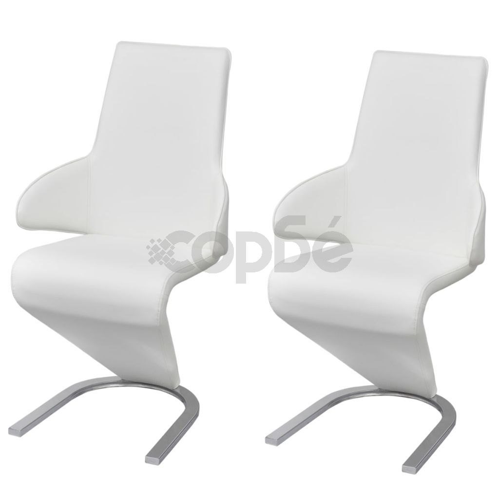 Трапезни столове, 2 бр, бели, изкуствена кожа