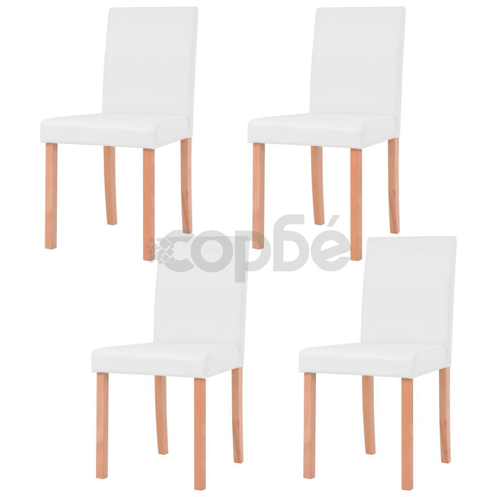 Трапезна маса и столове, 5 части, изкуствена кожа, дъб, кремаво