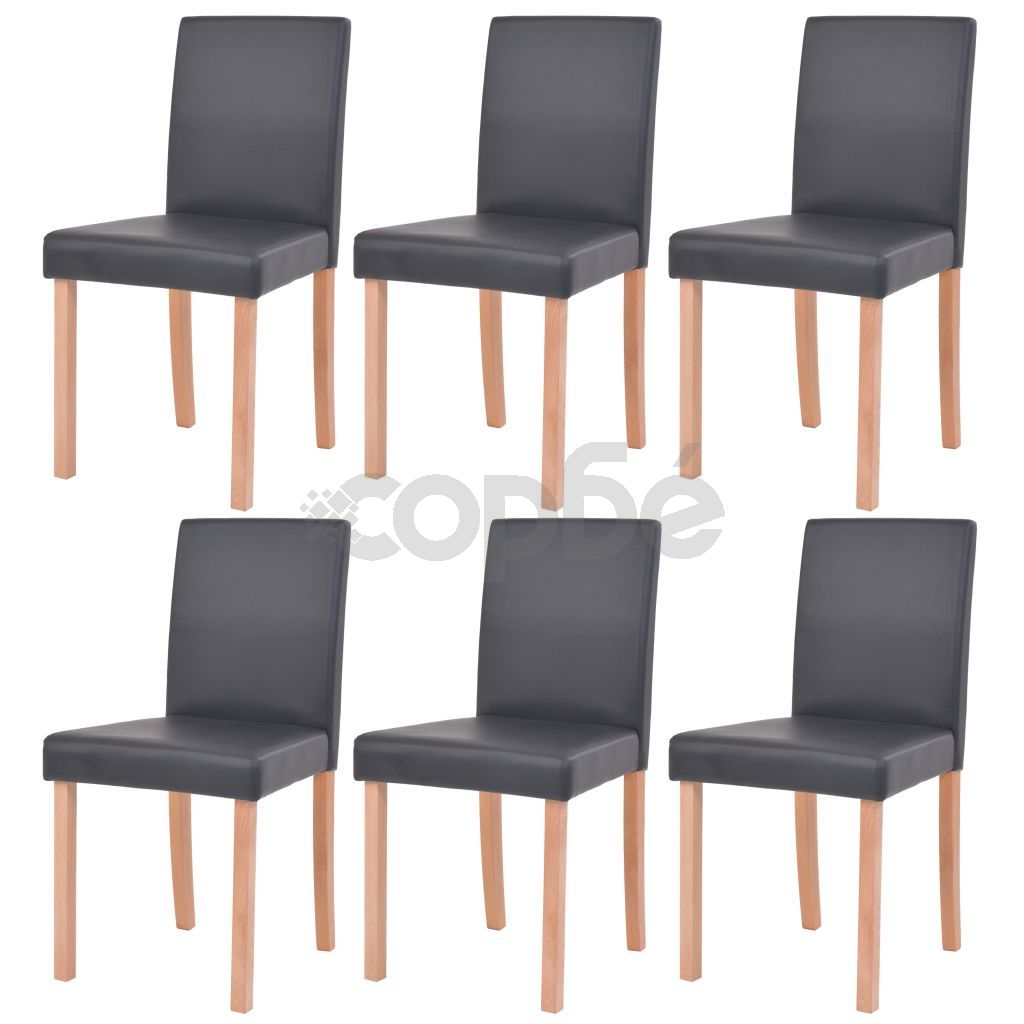 Трапезна маса и столове, 7 части, изкуствена кожа, дъб, черно