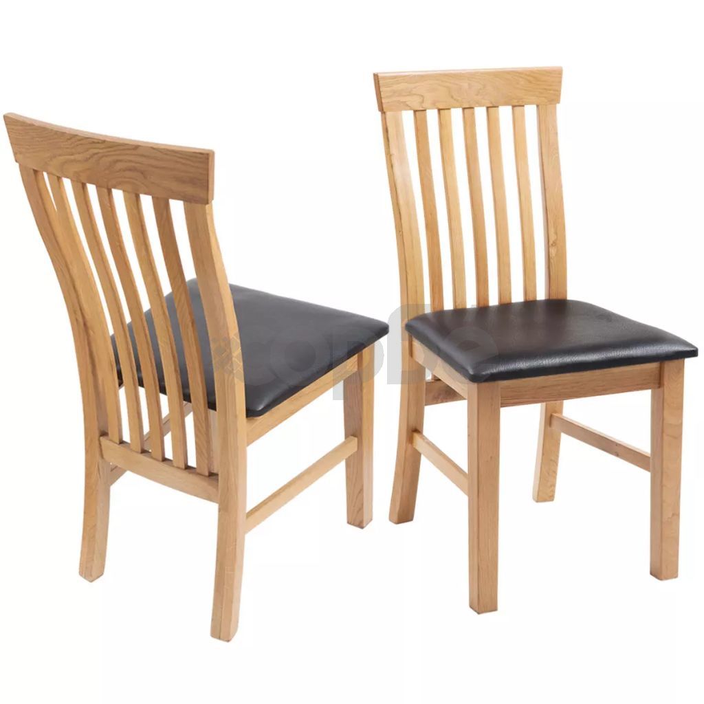 Трапезни столове, 2 бр, дъбов масив и изкуствена кожа