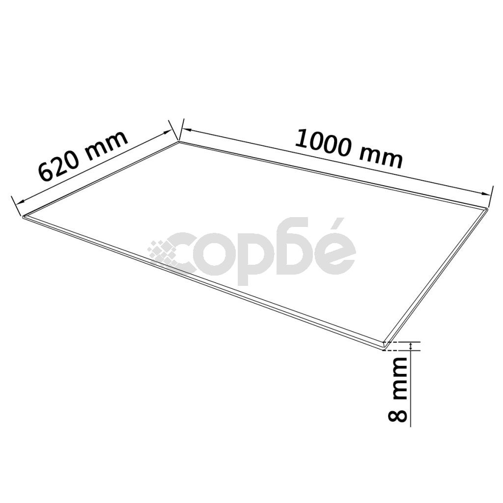 Темпериран стъклен плот за маса, правоъгълен, 1000x620 мм