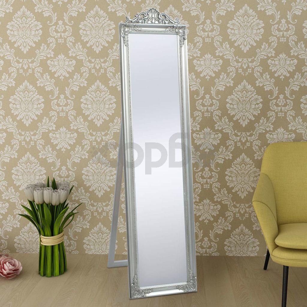 Свободностоящо огледало, бароков стил 160х40 см, сребристо