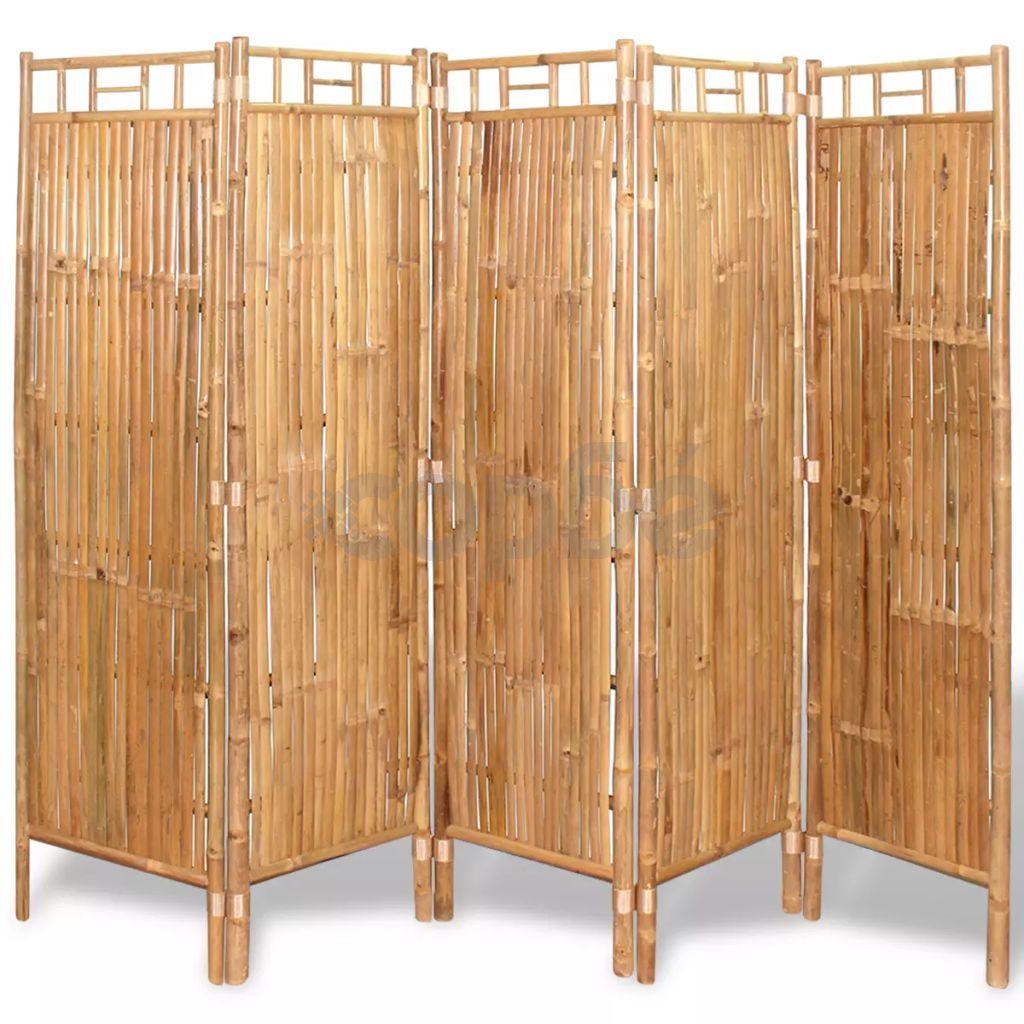 Разделител за стая, 5-панелен, бамбук, 200x160 cм