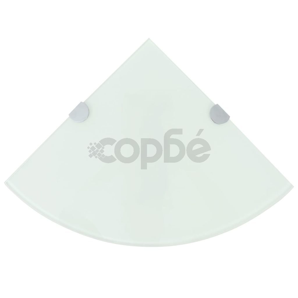 Ъглов рафт с държачи в цвят хром, бяло стъкло, 25x25 см