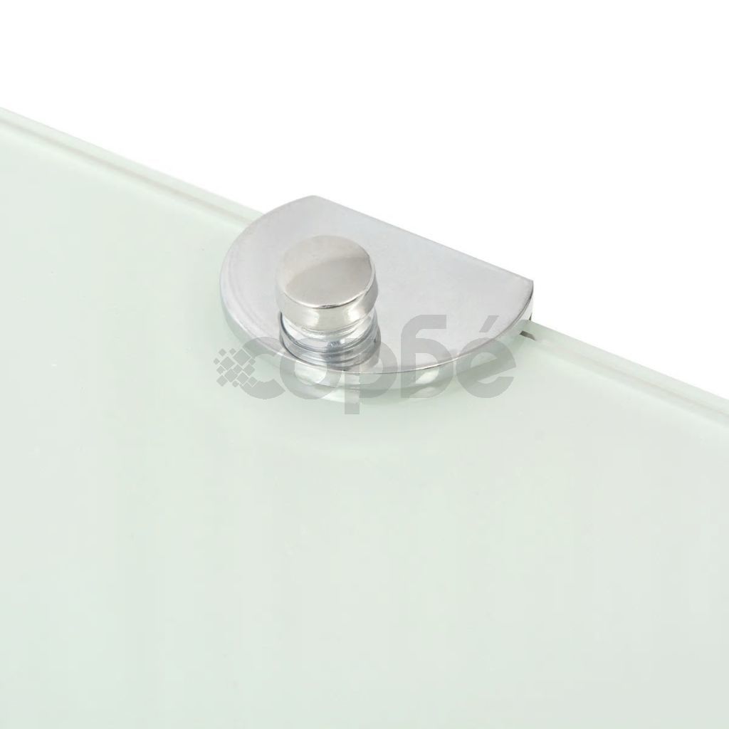 Ъглов рафт с държачи в цвят хром, бяло стъкло, 25x25 см