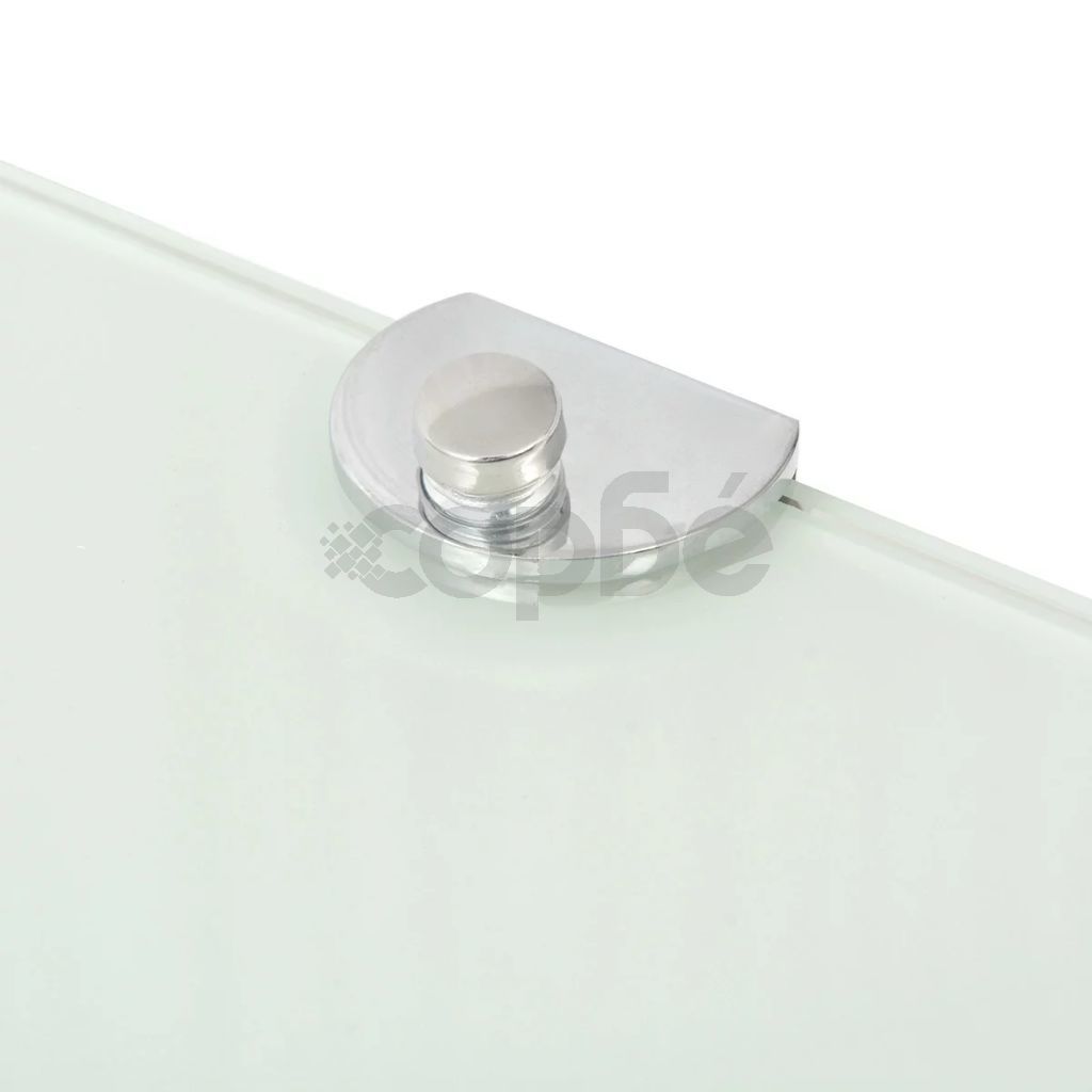 Ъглов рафт от бяло стъкло с държачи в цвят хром, 35x35 см