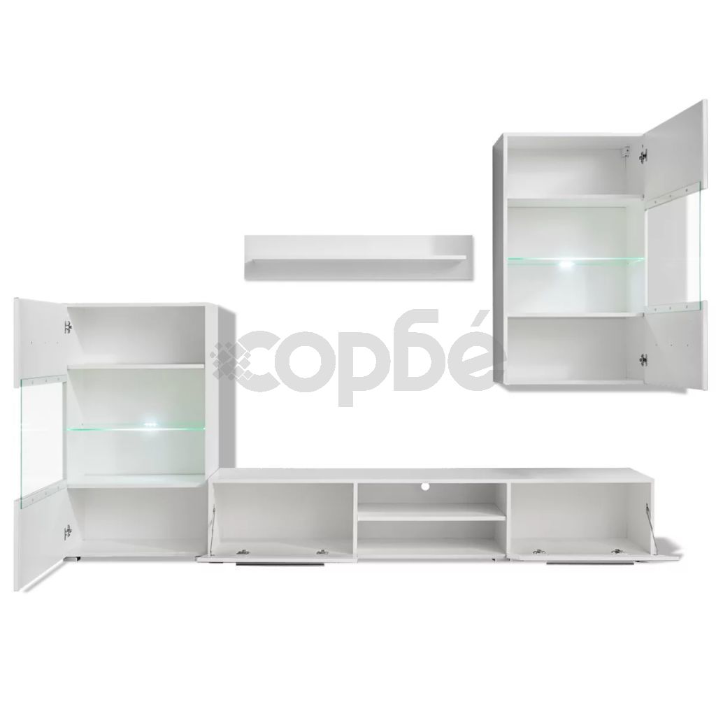 ТВ комплект шкафове, 5 части, с LED осветление, бял 