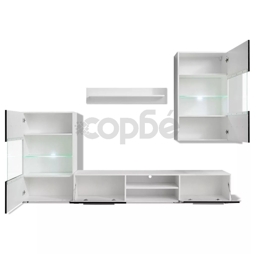 ТВ комплект шкафове, 5 части, с LED осветление, черен