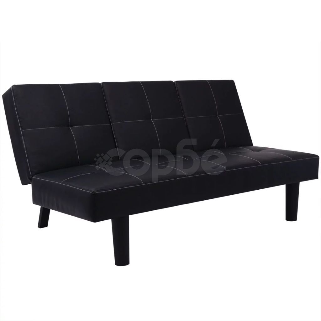 Разтегателен диван с падаща масичка изкуствена кожа черен