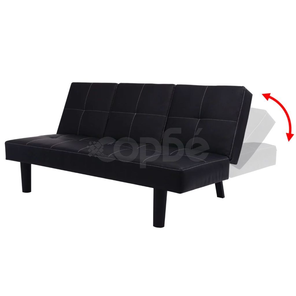 Разтегателен диван с падаща масичка изкуствена кожа черен