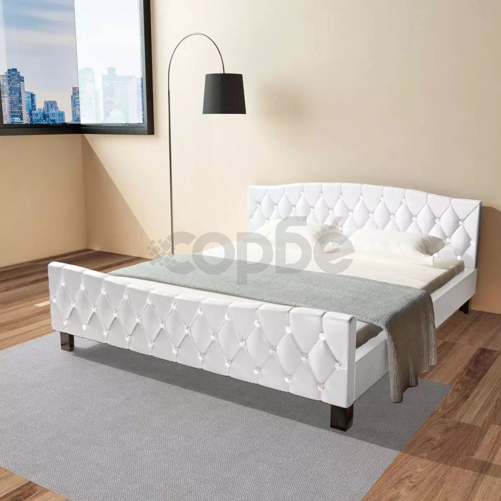 Рамка за легло, бяла, изкуствена кожа, 180x200 cм