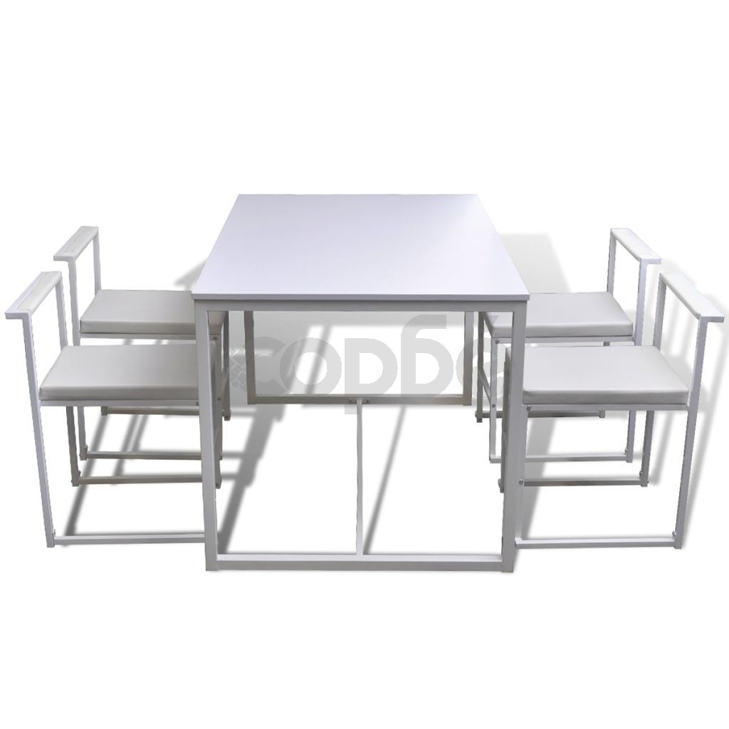Трапезен комплект от 5 части, маса и 4 стола, бял