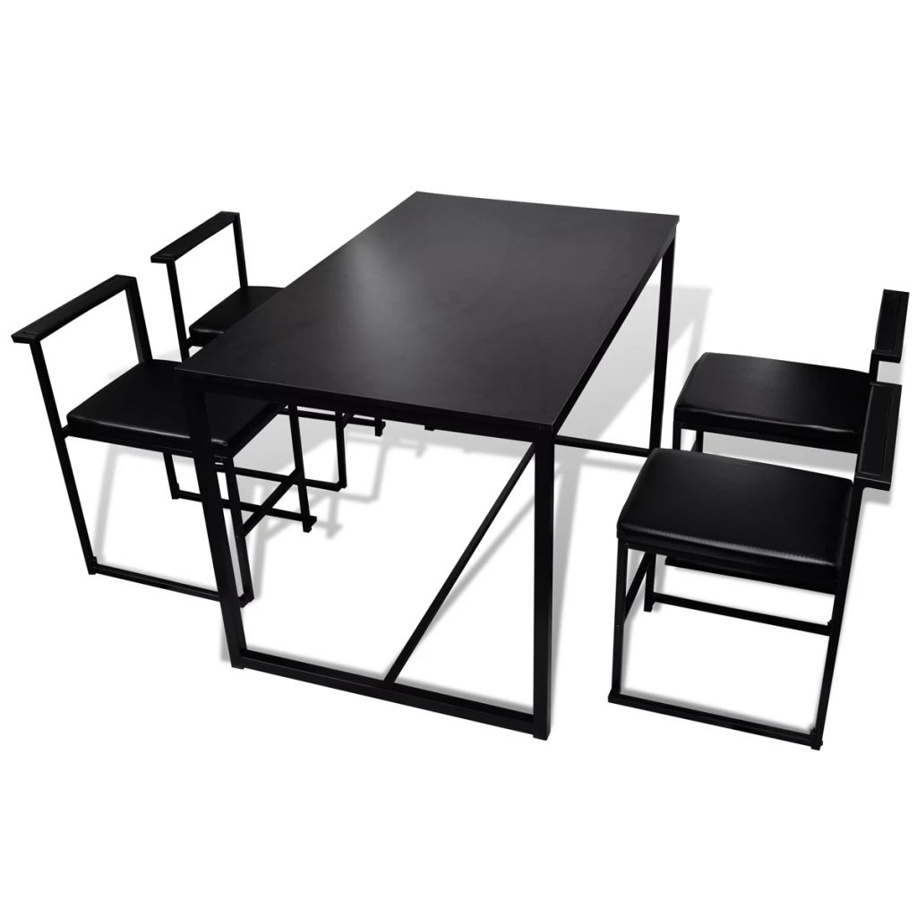 Трапезен комплект, 5 части, маса и 4 стола, черен