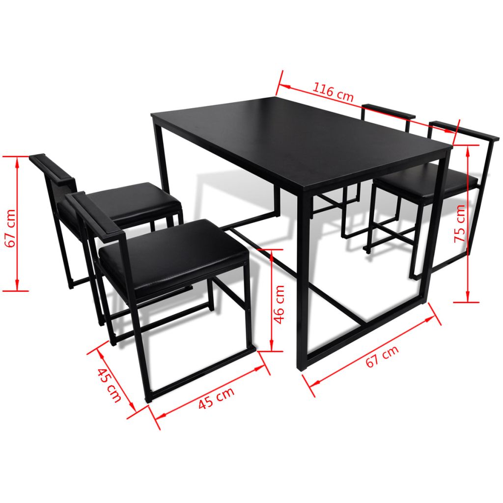 Трапезен комплект, 5 части, маса и 4 стола, черен