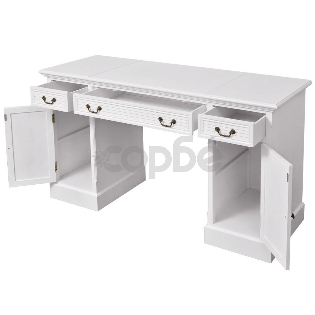 Двойно настолно бюро, бяло, 140x48x80 cм