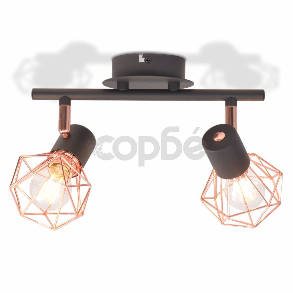 Лампа за таван с 2 спота, E14, черно и мед
