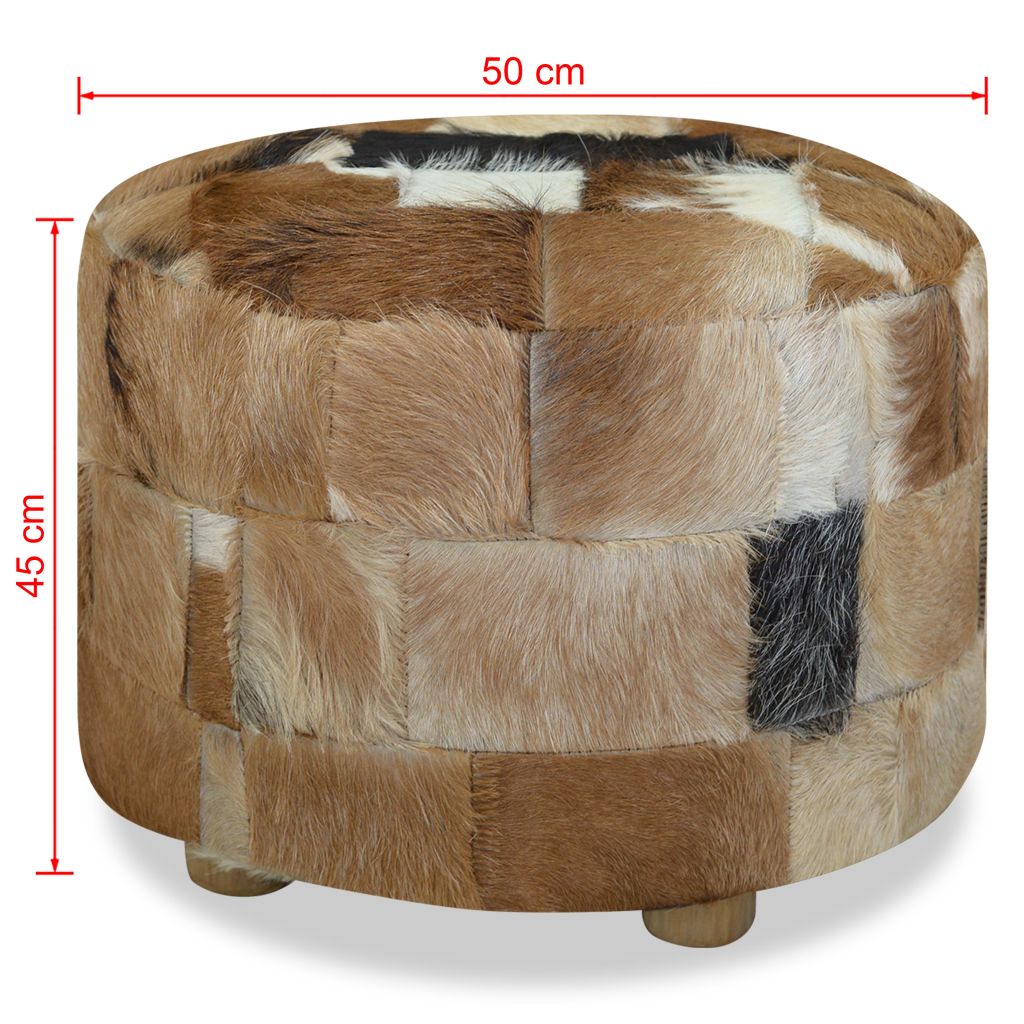 Пуф табуретка, естествена кожа, кръгла, 50x50x45 см 