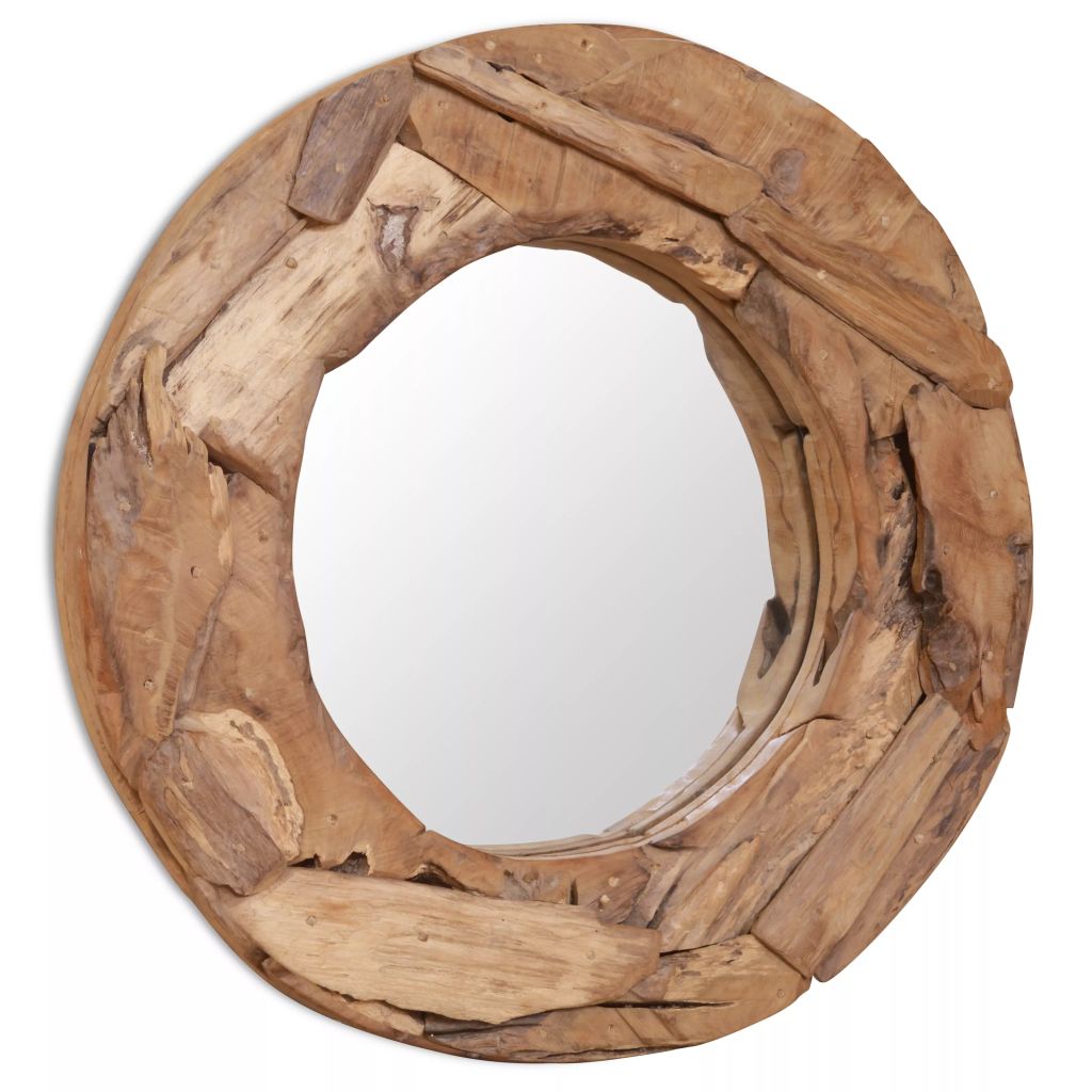 Декоративно огледало, тиково дърво, 60 см, кръгло