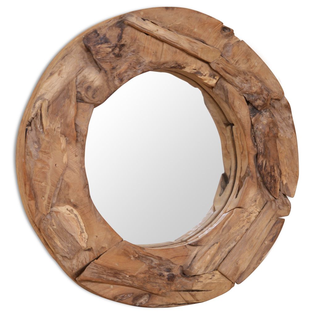 Декоративно огледало, тиково дърво, 60 см, кръгло