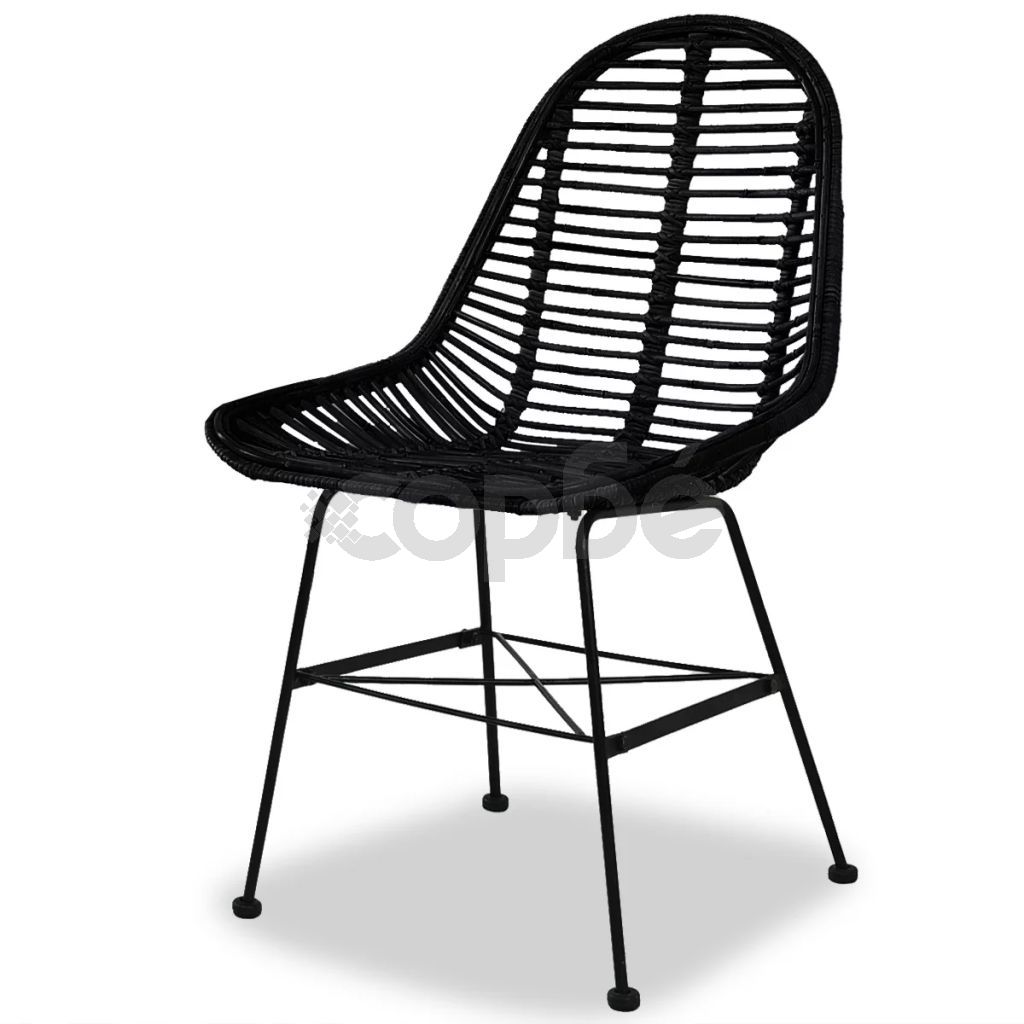 Трапезни столове, 2 бр, черни, естествен ратан