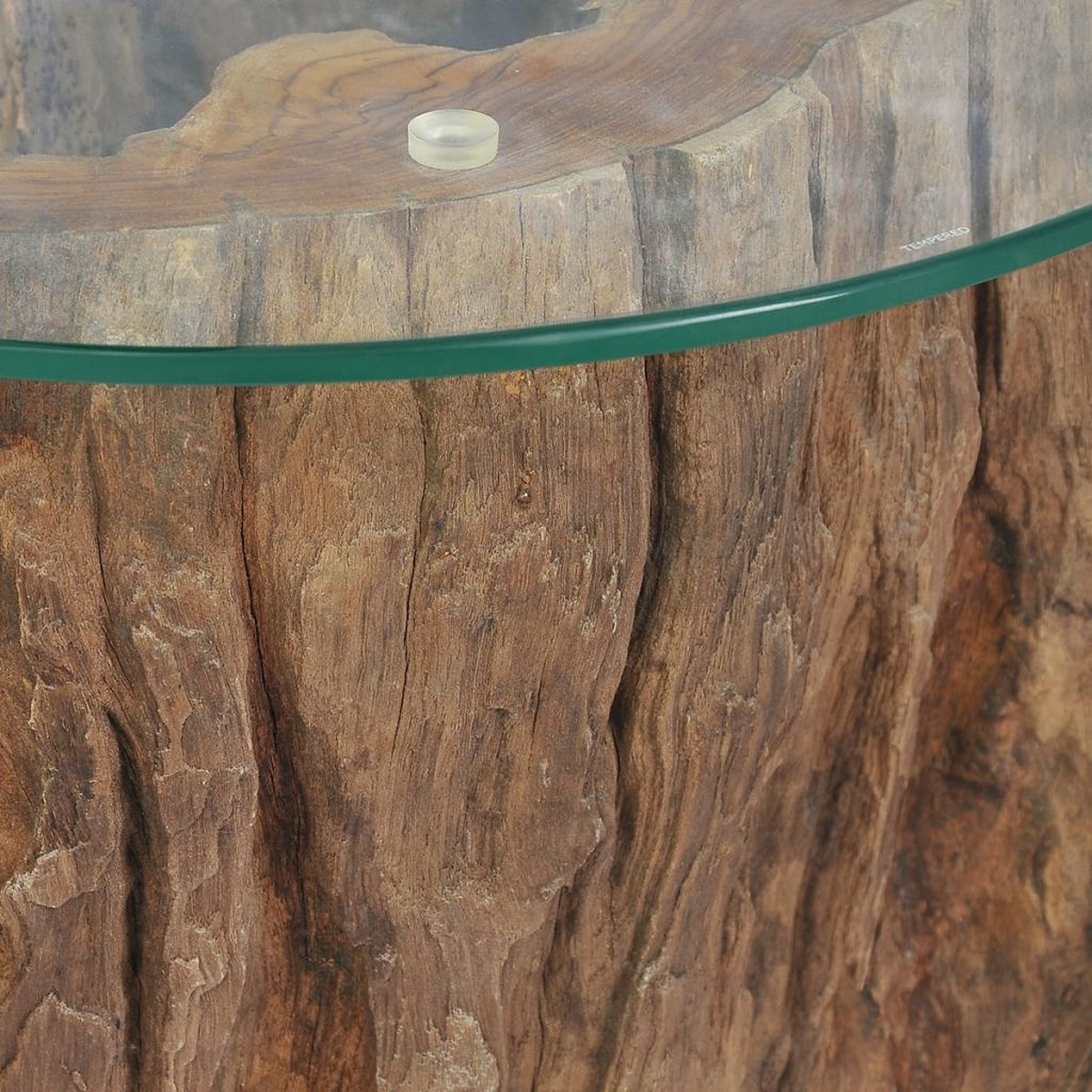 Маса за кафе, тиково дърво и стъкло, 50x40 cм