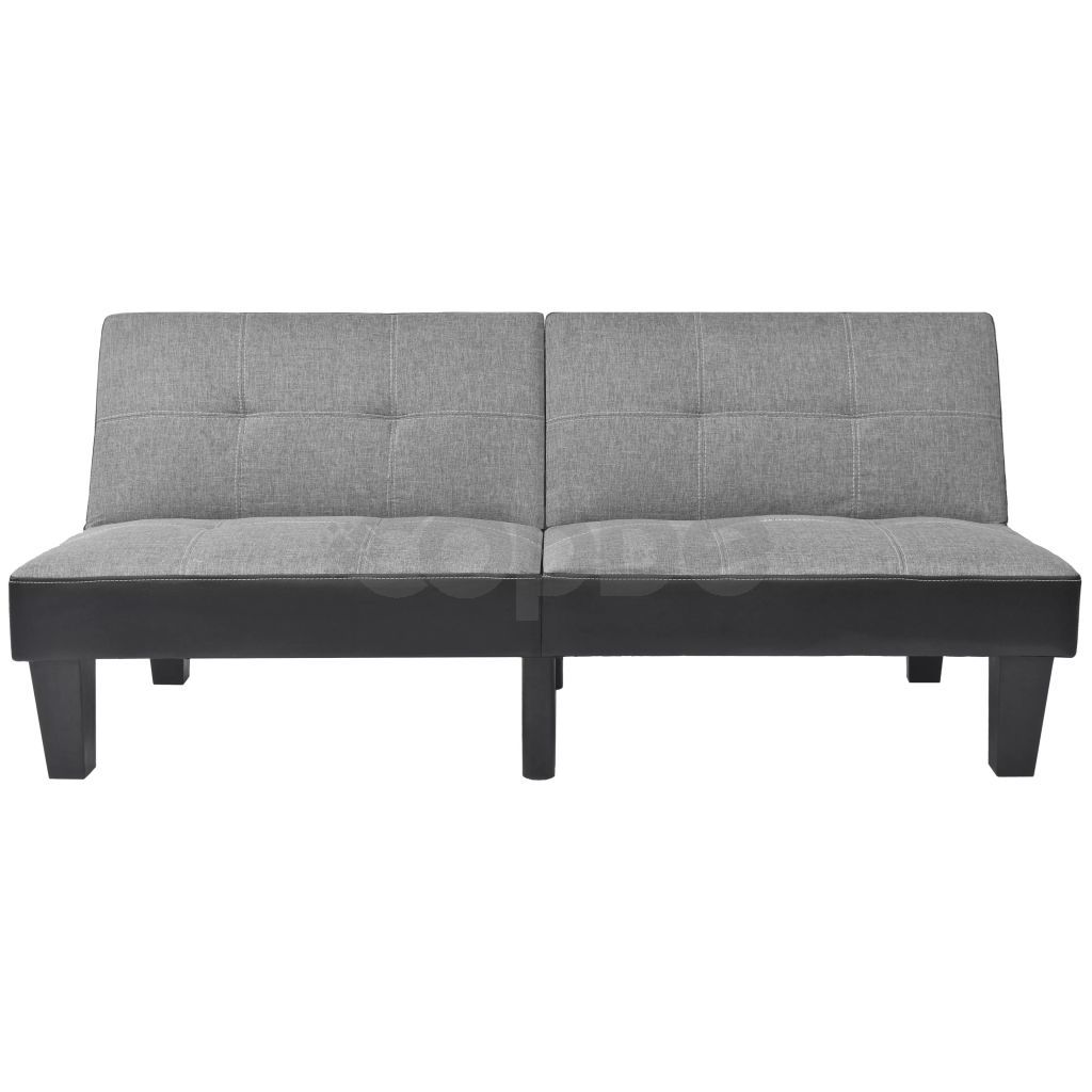 Разтегателен диван, плат и PVC, сиво и черно, регулируем