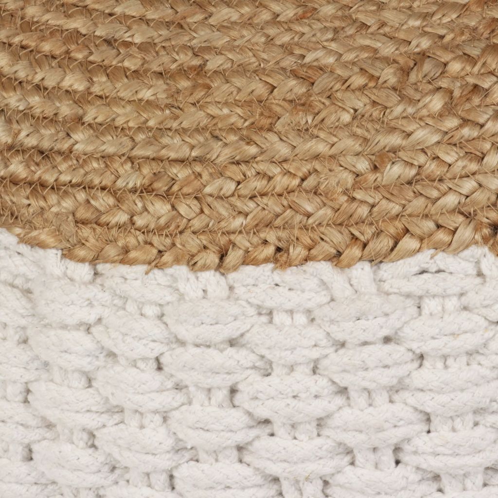 Тъкан/плетен пуф, юта и памук, 50x35 см, бял