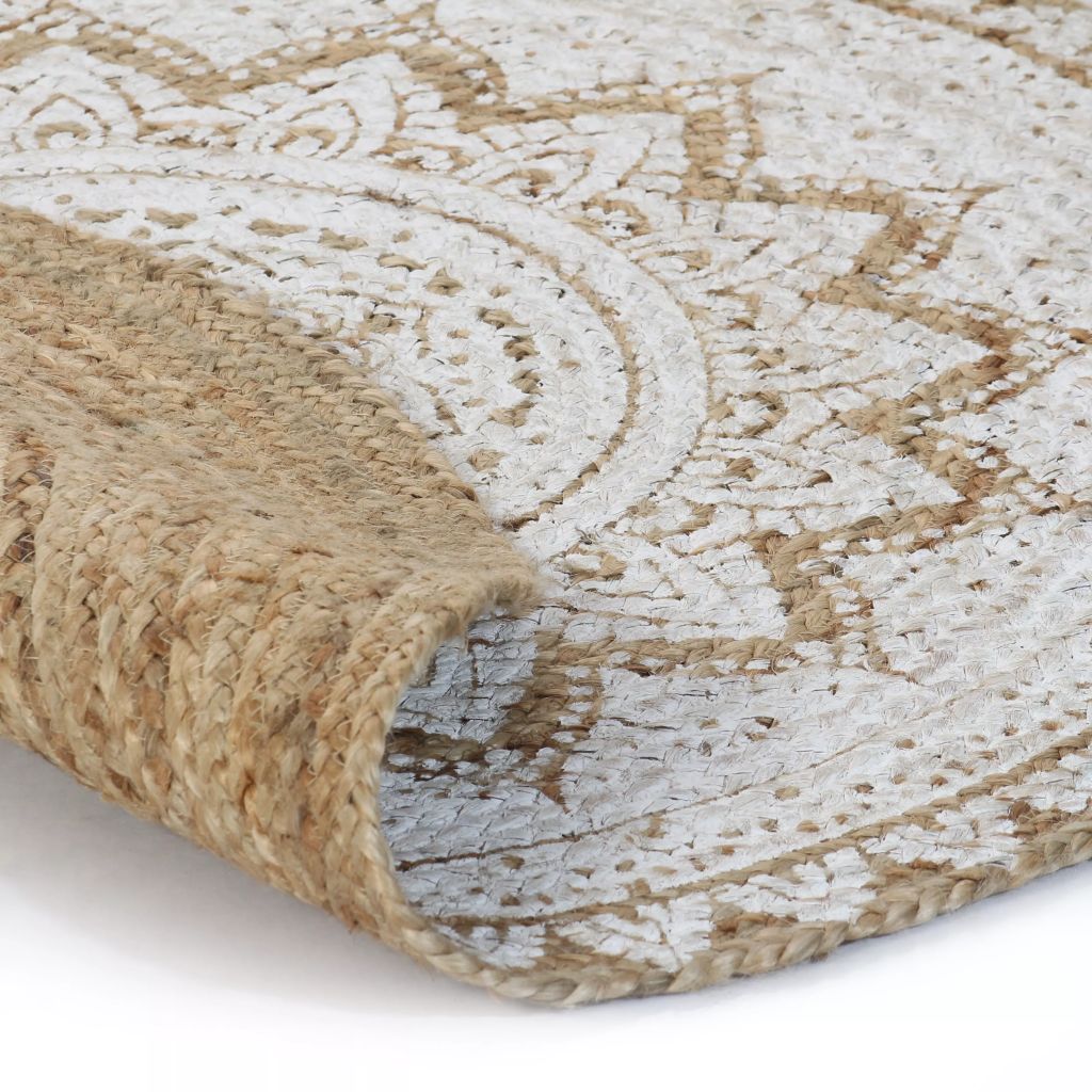 Плетен килим от юта с принт, 90 см, кръгъл