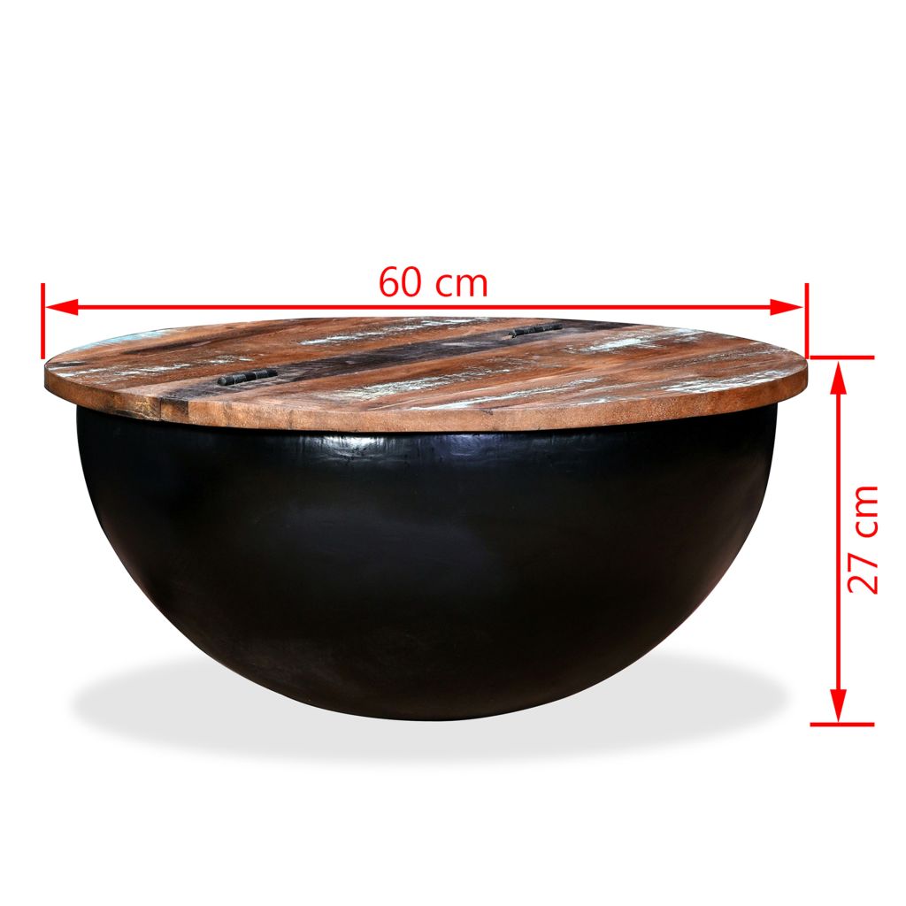 Маса за кафе, регенерирано дърво масив, черна, форма на купа