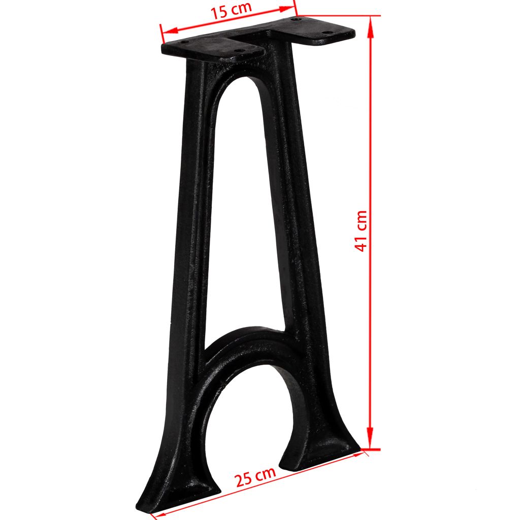Крака за пейка, 2 бр, арковидна основа, A-образни, чугун