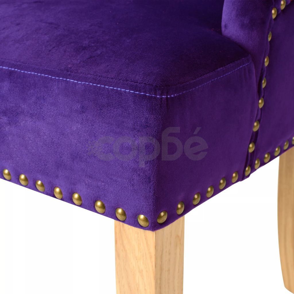 Трапезни столове, 2 бр, лилави, дъб масив и кадифе