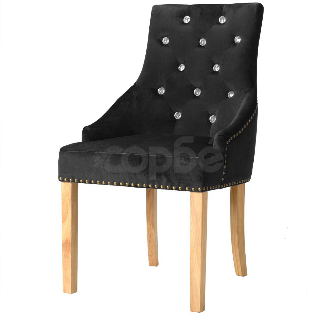 Трапезни столове, 2 бр, черни, дъб масив и кадифе