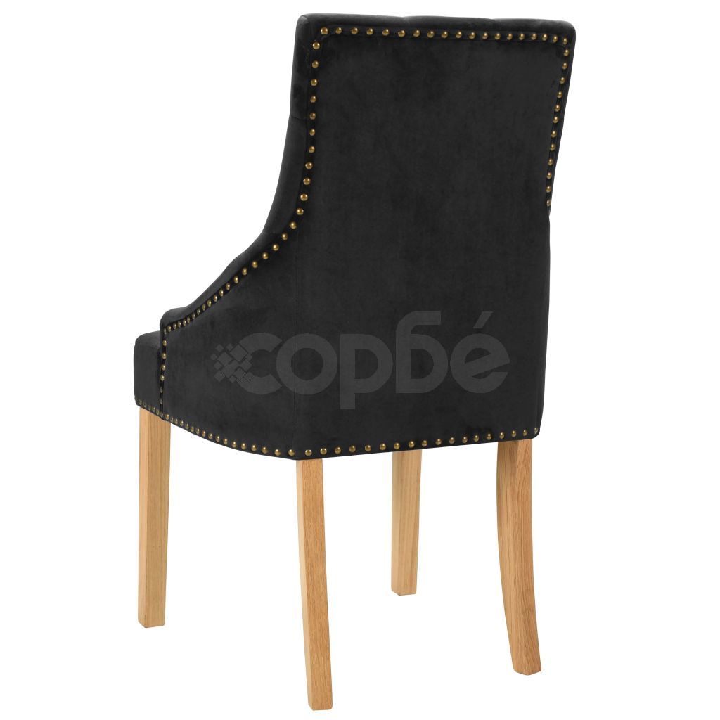 Трапезни столове, 2 бр, черни, дъб масив и кадифе