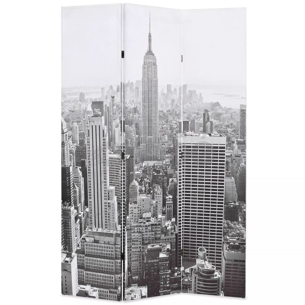Сгъваем параван за стая, 120x170 см, дневен Ню Йорк, черно-бял