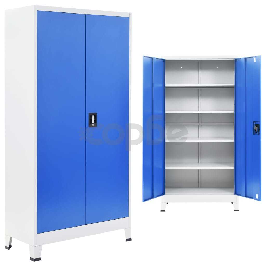 Метален офис шкаф, 90x40x180 см, сиво и синьо