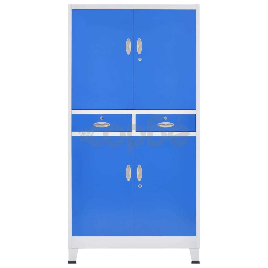 Офис шкаф с 4 врати, метал, 90x40x180 cм, сиво и синьо