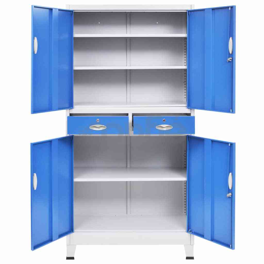 Офис шкаф с 4 врати, метал, 90x40x180 cм, сиво и синьо