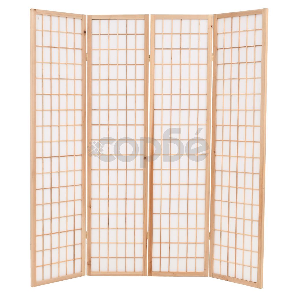 Параван за стая, 4 панела, японски стил, 160х170 cм, естествен